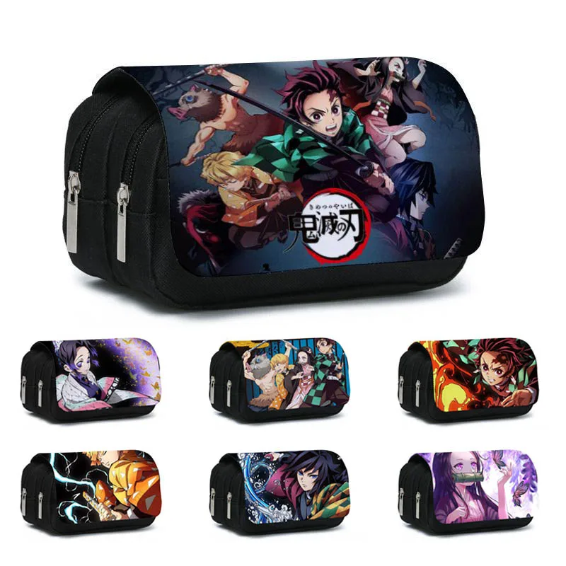

Anime Demon Slayer Kimetsu No Yaiba Kamado Pencil Case Double Layered Large Capacity Zipper Pencil Bag Pencil Box Stationery