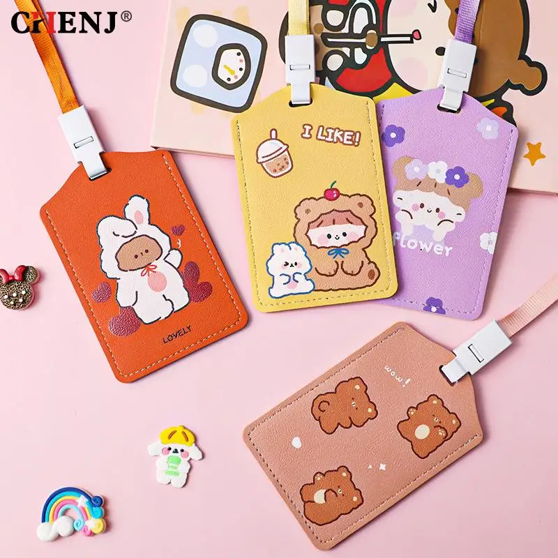 

Kawaii Rabbit Bear Card Holder Cartoon With Lanyard PU Leather Card Holder Badge