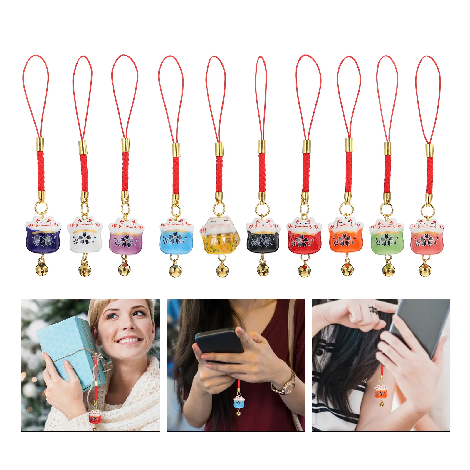 

10pcs Fortune Cat Pendants Decorative Delicate Hanging Decoration Bag Hanging Ornament Fortune Cat Ornament