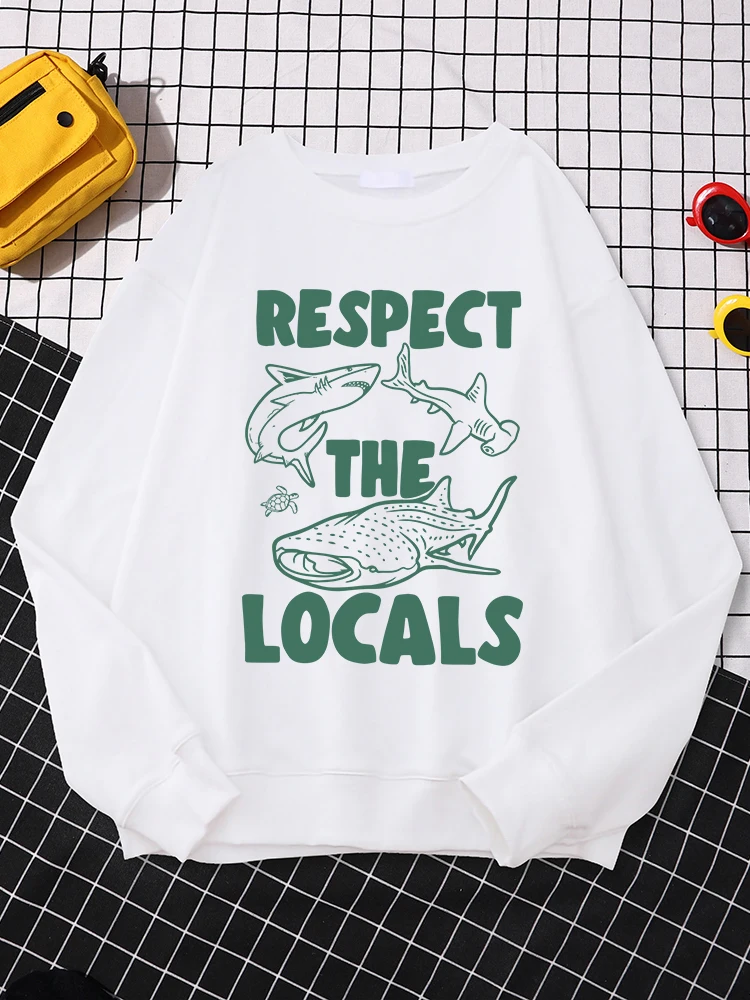 

Fashion Women Sweatshirt Respect The Locals Marine Animals Print Streetwear Long Sleeve Soft Hoodie Comfortable Female Pullover