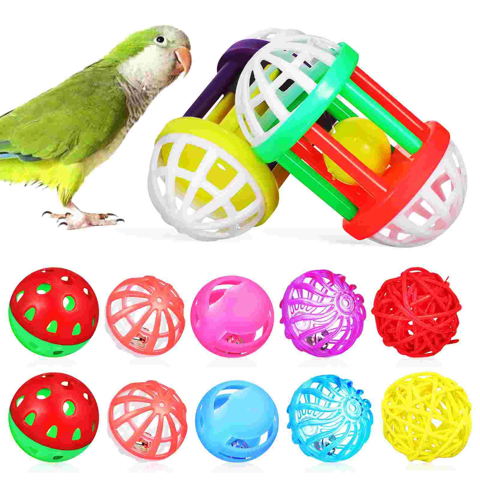 

12 Pcs Parakeet Bird Cage Set Chew Toys Cockatiels Ball Grinding Beak Balls Plastic Foraging Chewing Training