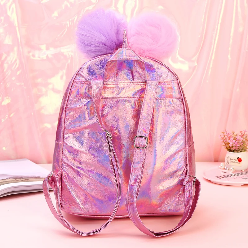 Children Backpacks Fashion  Holographic Reflection PU School Backpack Lovely Large Capacity Casual  Girl Shoulder Bag for Travel