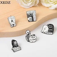 black skull enamel brooch personalized boo ghost quote brooch i think im dead im ok now badge punk jewelry gift for friend