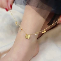 gold color plated stainless steel butterfly anklets barefoot crochet sandals crystal anklet bracelets for women trendy jewelry