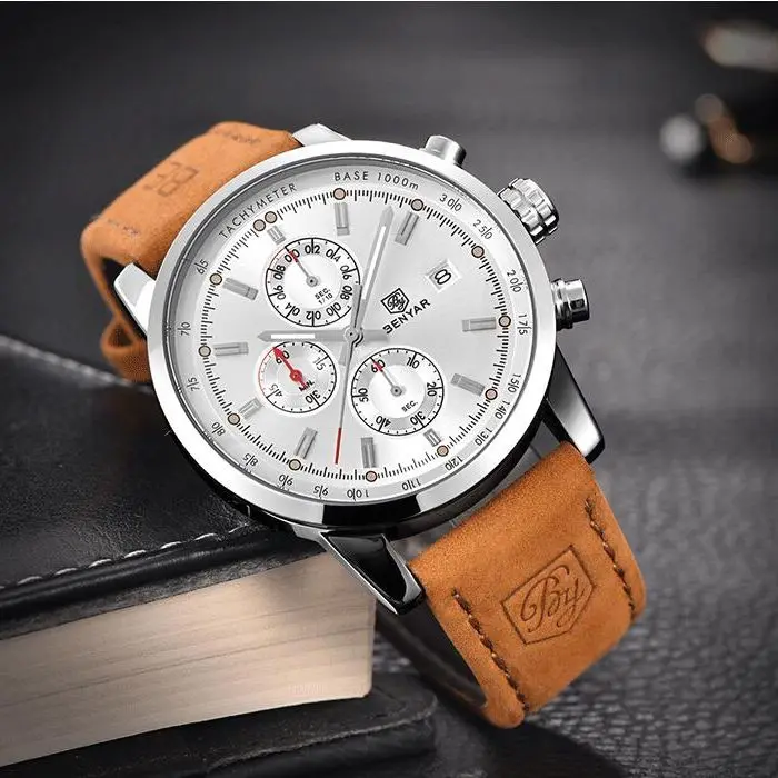 BENYAR Luxury Brand Man Wristwatches multi-functio Leather Business Waterproof Watches Men Wrist Quartz Sports Relogio Masculino