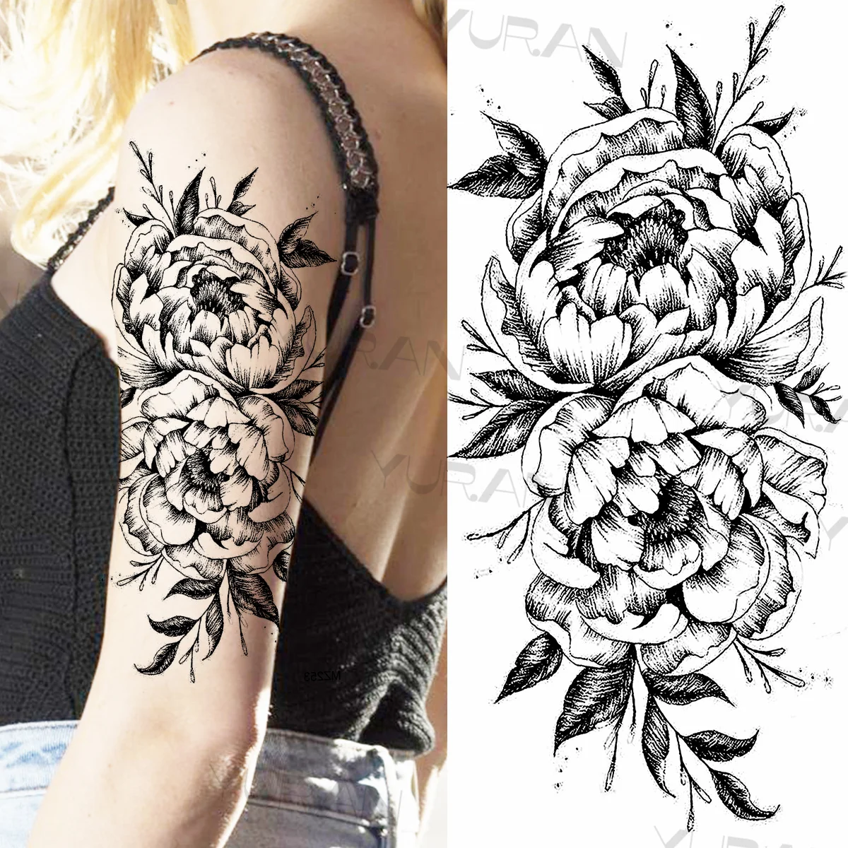 Большой цветок временные татуировки для женщин и девушек Реалистичная Роза