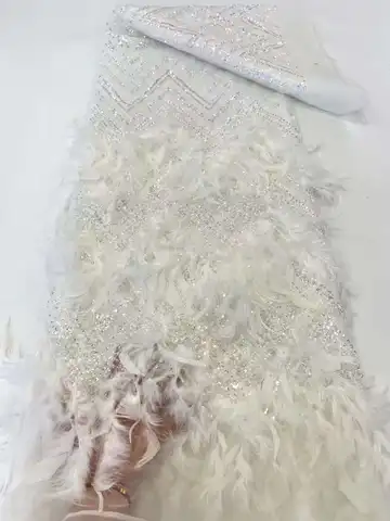 Африканские блестки, 3D кружевная ткань с перьями, 2024, высокое качество, 5 ярдов, нигерийская французская вышивка для жениха, Тюлевая ткань для свадебного шитья