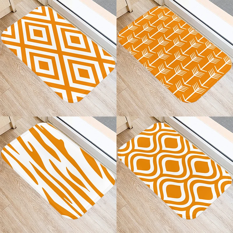 

Fashion Orange Geometric Pattern Entrance Door Mat Bathroom Kitchen Anti-Slip Floor Mat Indoor Room Home Decor Non-Slip Rug