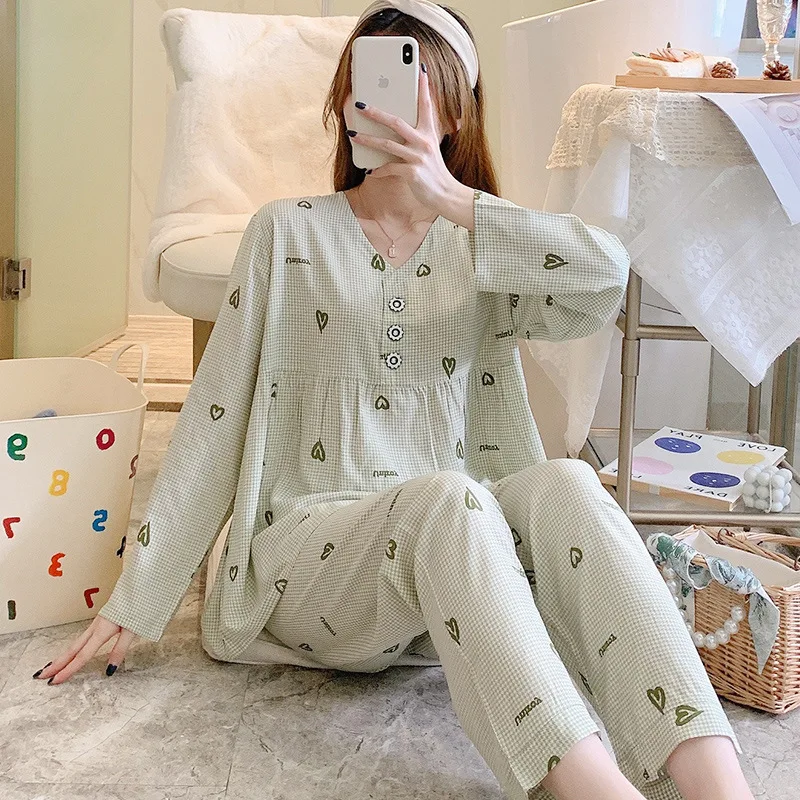 Long-sleeved Pajamas Women Spring/Autumn Thin Viscose Home Service Japanese Girls Can Wear Out Student Suit Autumn Clothes Sleep