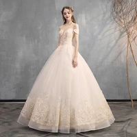 ball gown wedding dresses champagne o neck wedding gowns lace applique super fairy bride dress plus size suknia slubna