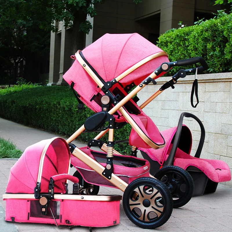 Luxury Baby Stroller 3 in 1 with Car Seat Portable Reversible Travel Pram High Landscape Baby Pink Stroller Newborn Carriage enlarge