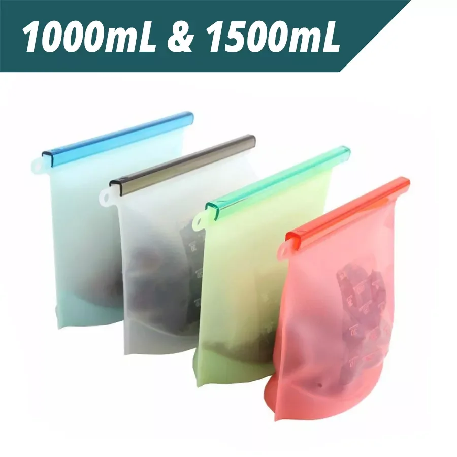 

1500ml&1000ml Reusable Silicone Food Storage Bags | BEST forSandwich, Liquid, Snack, Lunch, Fruit, Freezer Airtight Seal