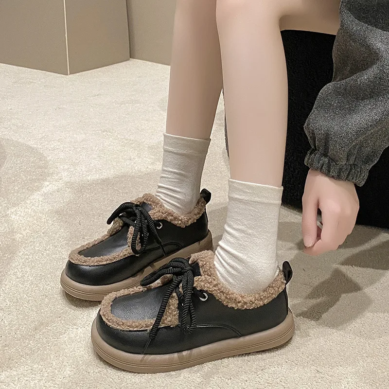 Зимние меховые лоферы из искусственной кожи повседневная обувь для женщин