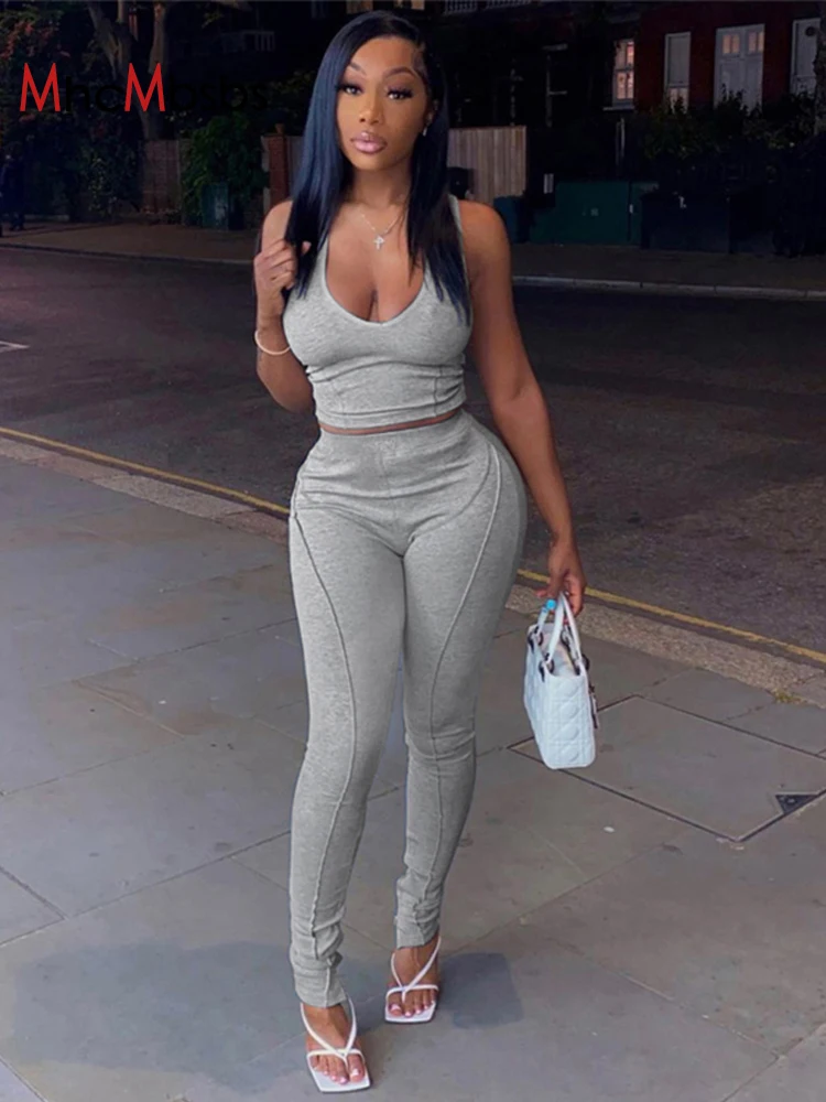 

Женский спортивный костюм из двух предметов, короткий топ без рукавов с квадратным вырезом и брюки-карандаш с высокой талией, тренировочные...