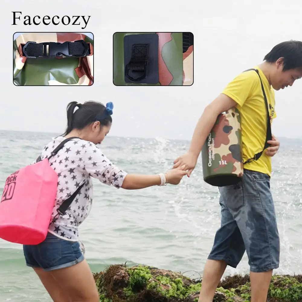 Фото Сумка для плавания Facecozy водонепроницаемая, карманная камуфляжная сумка для плавания на 2/3/5/10/15/20/30л, водонепроницаемая, для рафтинга, для пляжа и океана №4