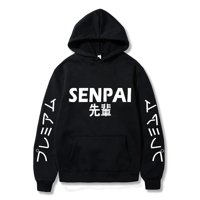 

Новые Зимние флисовые мужские толстовки с принтом в стиле аниме Senpai, свитшоты для мужчин и женщин, уличная одежда, забавная черная толстовка...