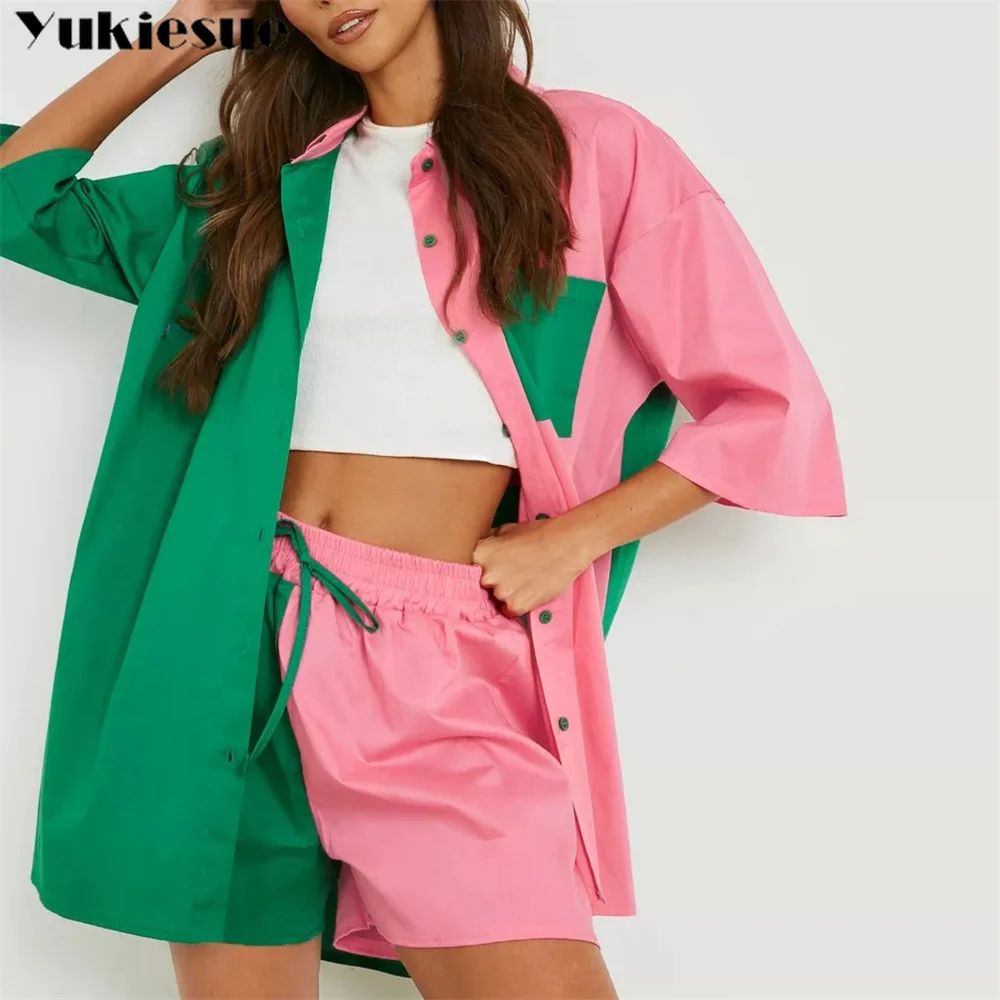 Patchwork Two Piece Sets Womens Two Peice Outifits Set Woman 2 Pieces Summer Top+Shorts Women's Tracksuit for Women 2022 Suits