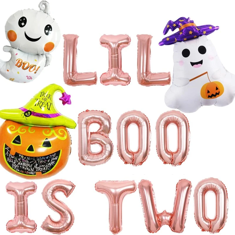 

Сюрприз, украшения для вечеринки на Хэллоуин, 2 дня рождения, Lil Boo Is Two Ghost, тыква, фольгированный шар Boo Im, товары для вечеринки