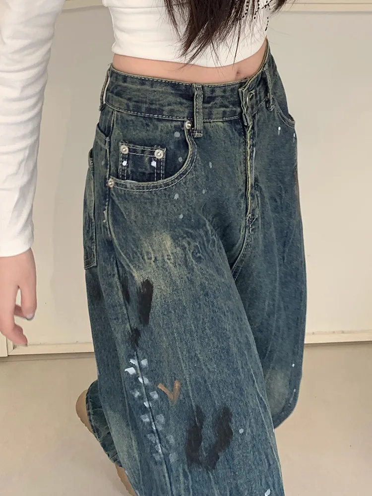 2024 Trashy Y2K Feminino Inkjet граффити мешковатые новые джинсовые брюки для женщин в стиле