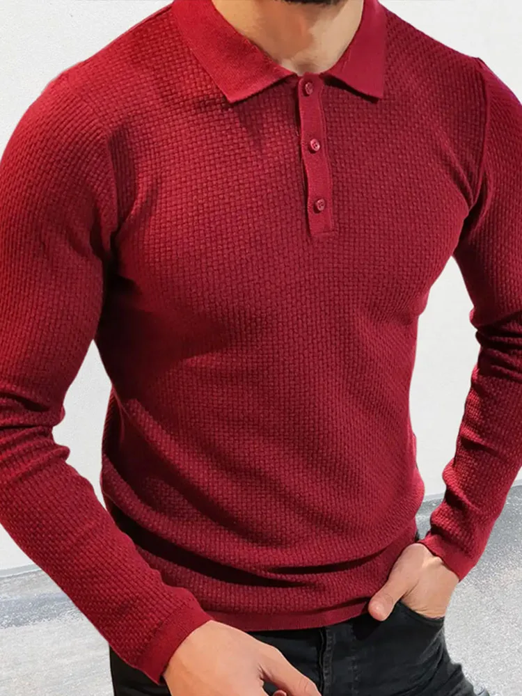 

Men's Slim Fit Shirt Collar Long Sleeve Knit Sweater