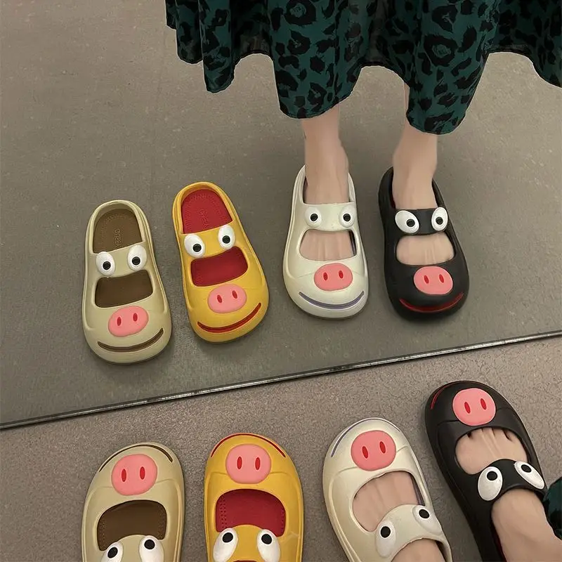 

Summer New Baotou Cave Shoes Fashionable Versatile Cute Little Pig Thick Sole Sandals Female Outerwear Slippers