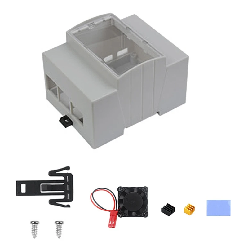 

Чехол для охлаждения + вентилятор для Raspberry Pi 4B может быть установлен защитный корпус для рельса DN для Raspberry Pi 4B охлаждающий корпус
