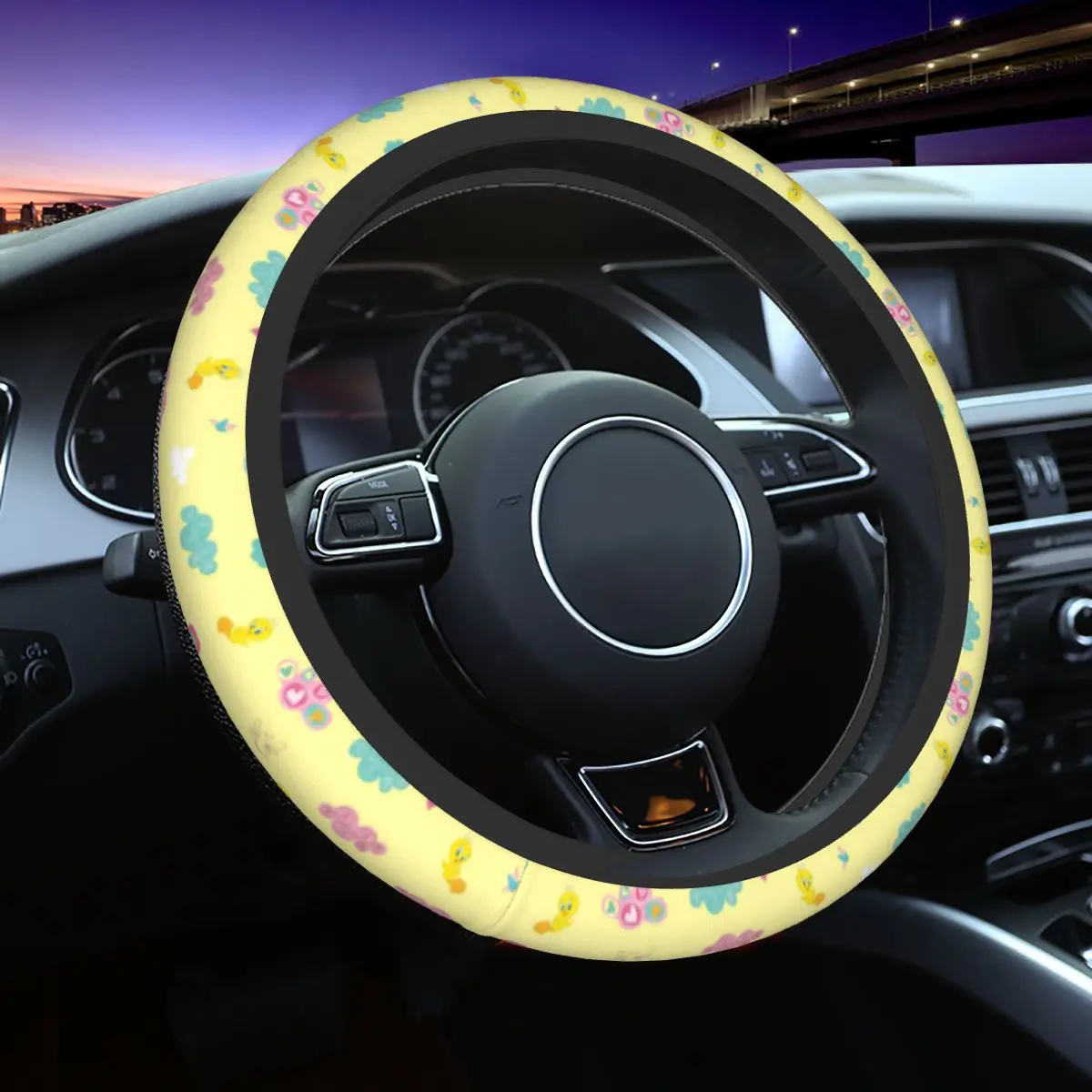 

37-38 Car Steering Wheel Cover Cute Yellow Bird Tweety Soft Cartoon Anime Braid On The Steering Wheel Cover Auto Car Accessories