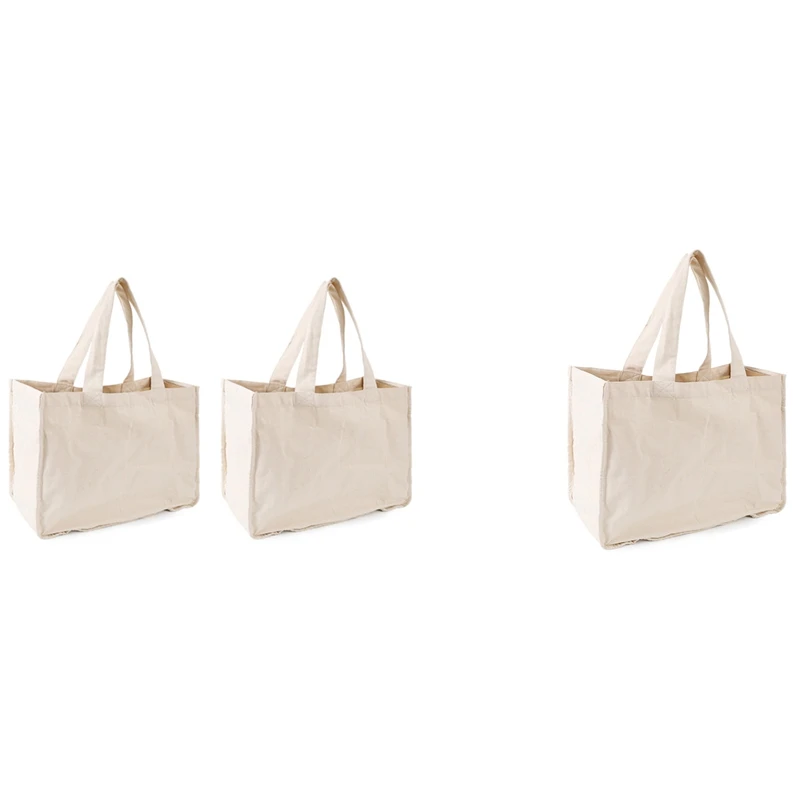 

Canvas Grocery Shopping Bags With Handles Washable Organic Cotton Grocery Tote Bags Big Reusable Shopping Grocery Bags