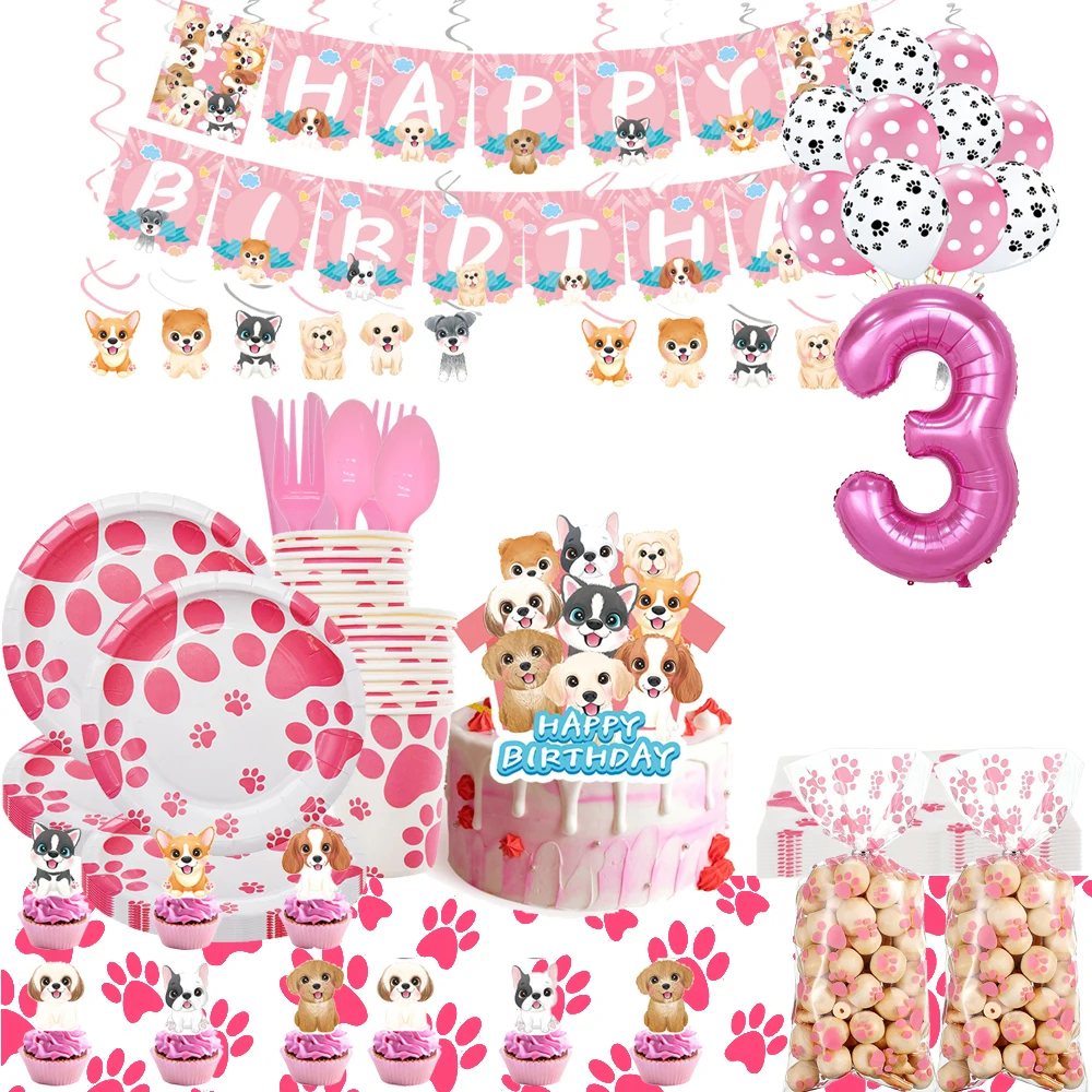 

Pink Dog Paw Theme Birthday Party Decor Plate Cup Tablecloth Balloon Tableware Set Pet Dog Party Decor Baby Shower Supplies