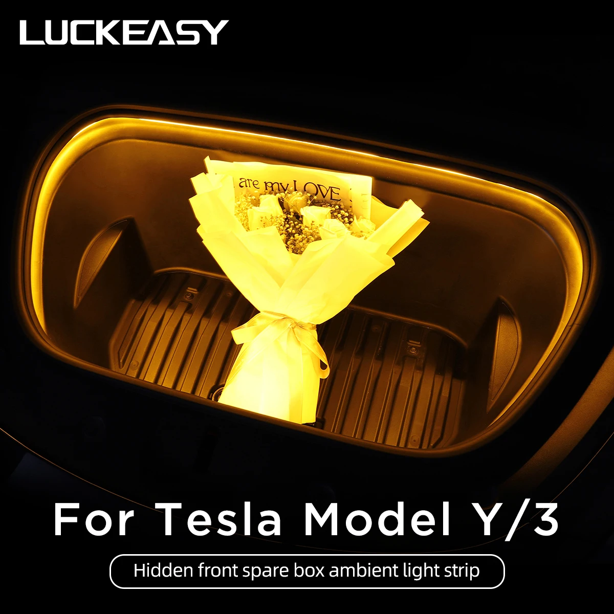 

For Tesla Model 3 Model Y 2023 Front Spare Box Atmosphere Light Strip Car Decoration Accessories LED Silicone Hose Lighting Bar
