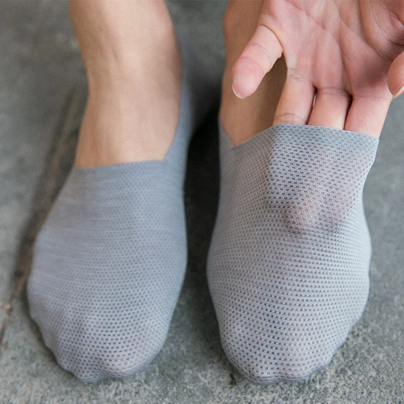 5Pair Summer Ice Silk Men Socks Invisible Thin Low Cut Sock Breathable No Show Silicone Non-slip Sock Cotton Bottom Absorb Sweat