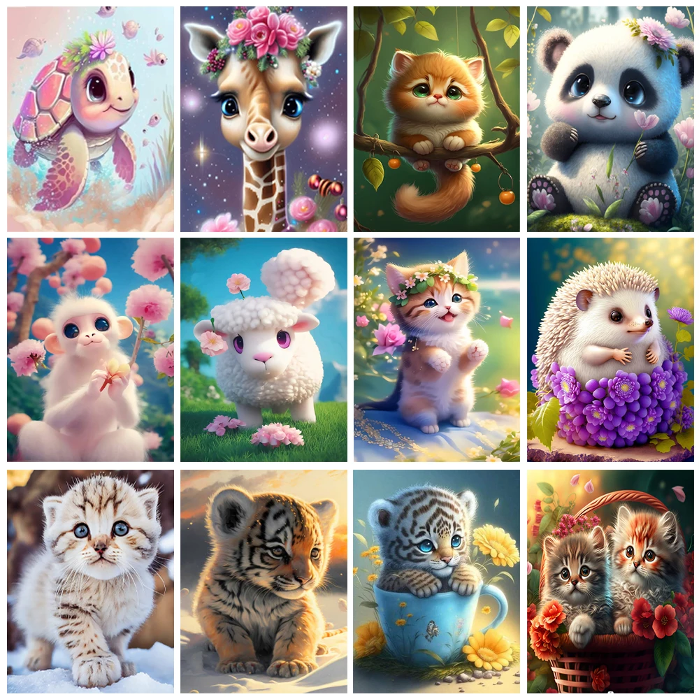 

5D алмазная живопись своими руками, милая кошка, тигр, панда, полная круглая Алмазная вышивка, Мультяшные животные, мозаика, картины, домашний декор
