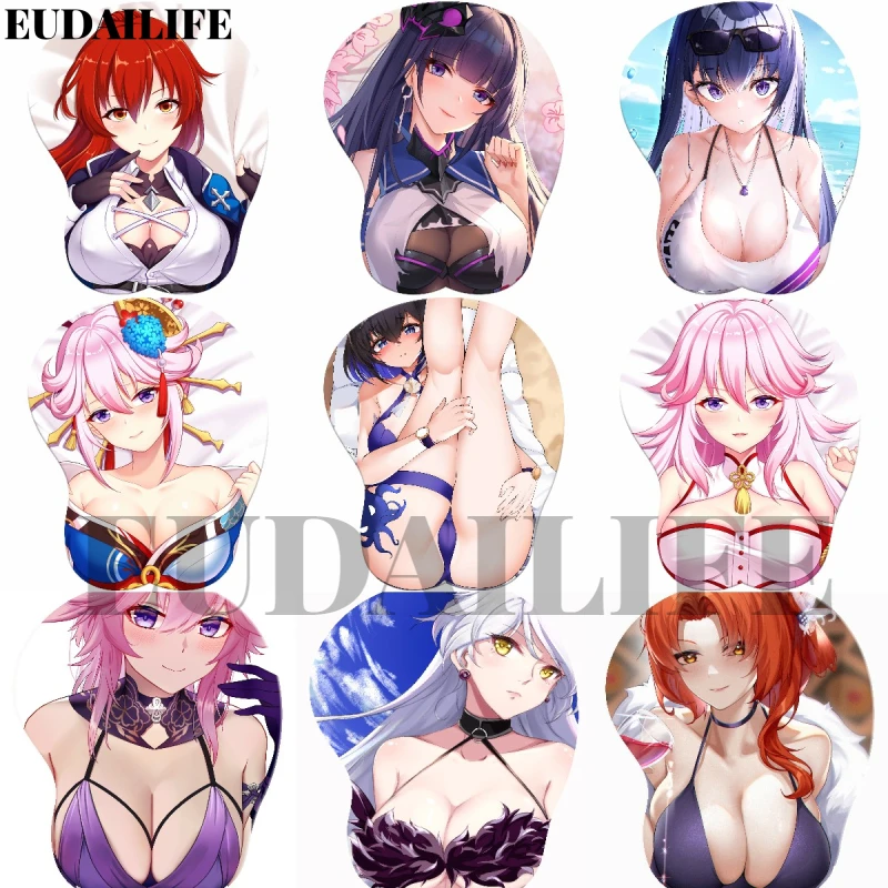 

Honkai Impact 3 Himeko Raiden Mei 3D Hand Wrist Rest Mouse Pad Mousepad Silicone Breast Oppai Soft Mouse Mat Office Work Otaku