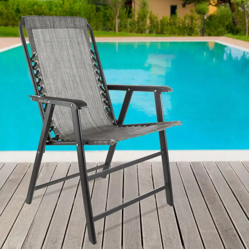 

Folding Camping Chairs with Textilene Fabric and Bungee Suspension, Gray, Set of 2 Folding chair Foldable chair Chair collapsabl