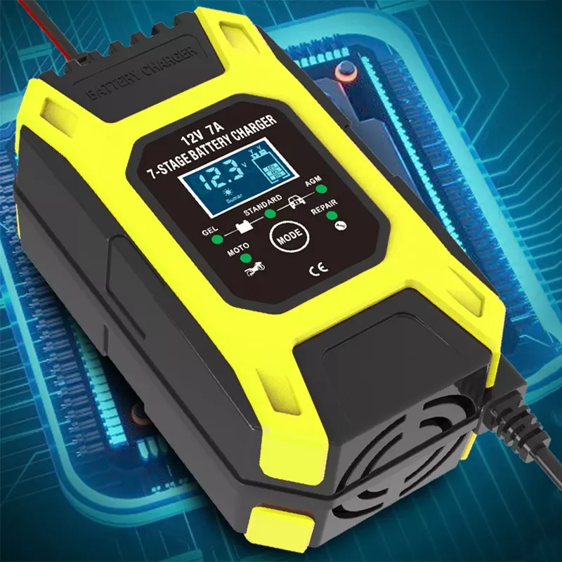 

Automatic Charger 7A 12V 7-Stage Smart Fast Battery Charger Car Motorcycle Pulse Repair Charger Lead Acid Battery Charger