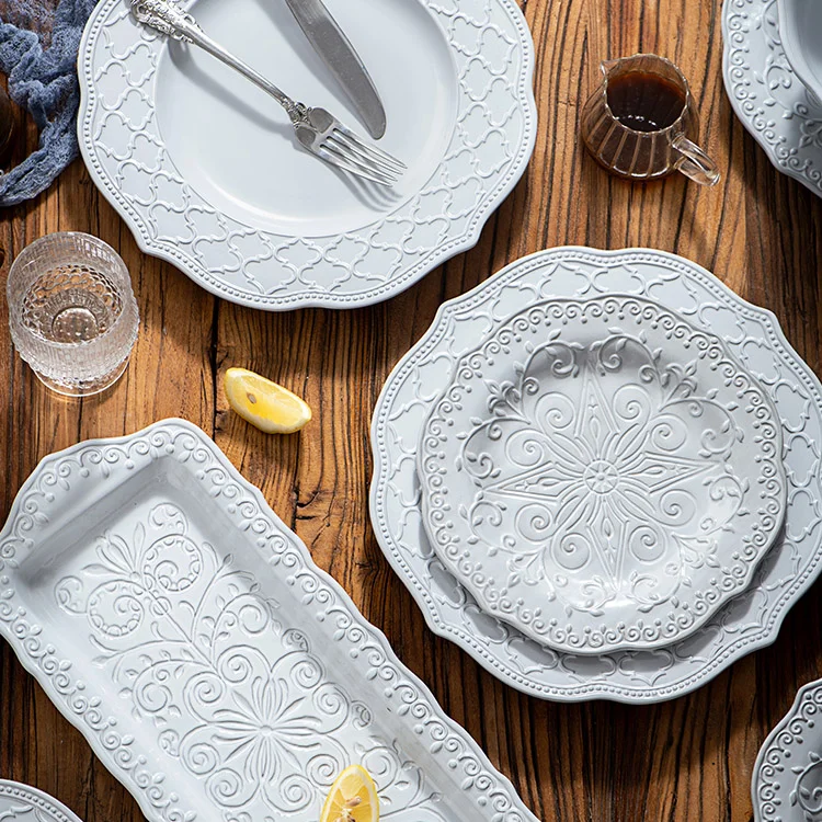 

Wedding Reception Dinner Plates White European Style Unique Dinner Plates Vintage Luxury Geschirr Set Dinner Utensils EI50DP