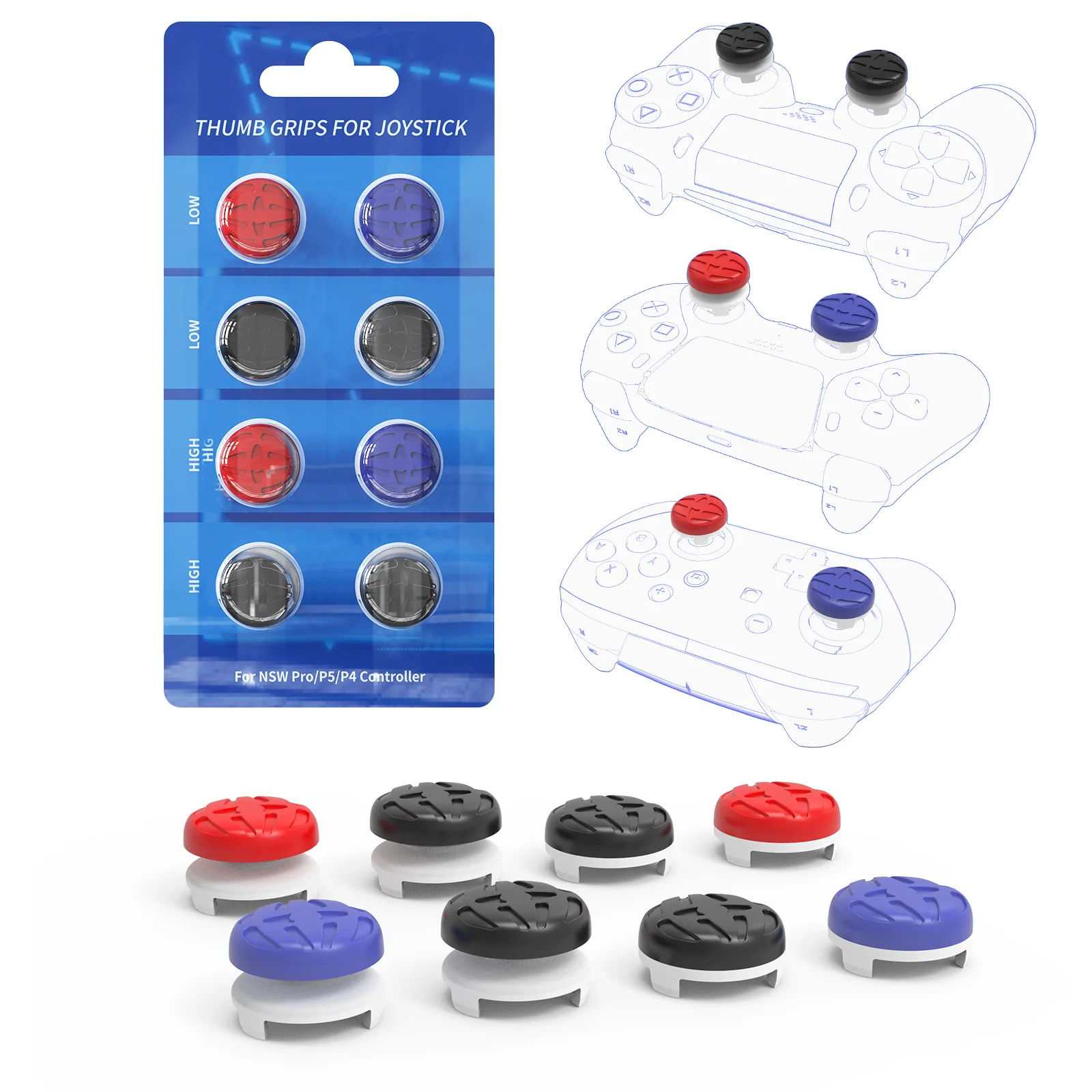 

PS5 Joystick Heightening Caps 8pcs For PS5/PS4/Switch Pro Joystick Button Height Cap Set