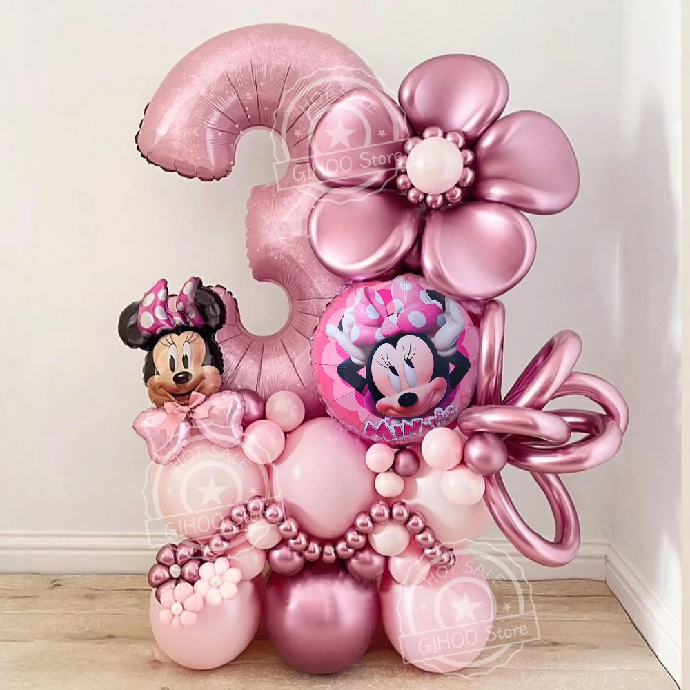 

45pcs Disney Minnie Mouse Foil Balloon Set 40inch Pink Number Helium Globos Girls Birthday Party Decorations Baby Shower Toys