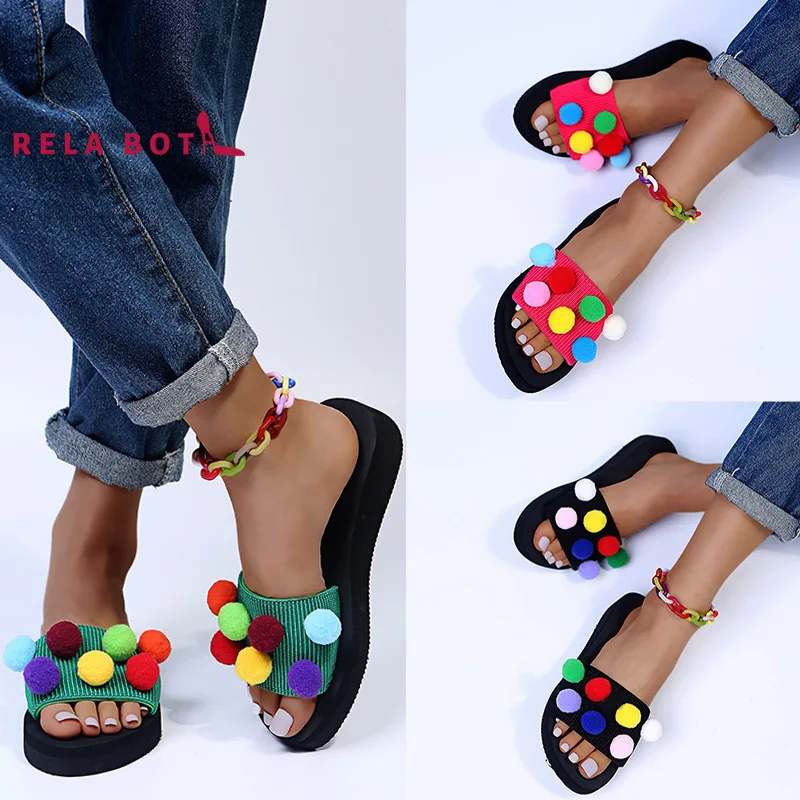 

Fashion Women's Summer Sandals Women Wear Large Size Candy Color One Word Cool Slippers Round Head Cloth Eva Slide Women Fashion