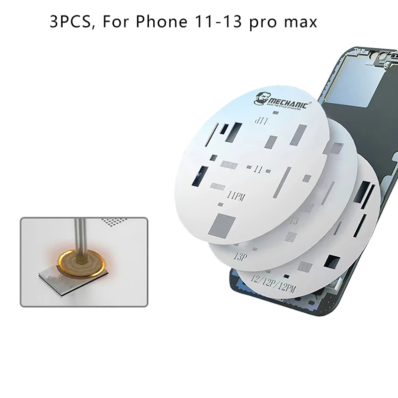 

3PCS UFO LCD Screen Reballing Stencil For iPhone 11/11 Pro Max/ 12/13 Mini/13/13 Pro Max Square Hole Tin Planting Steel Mesh