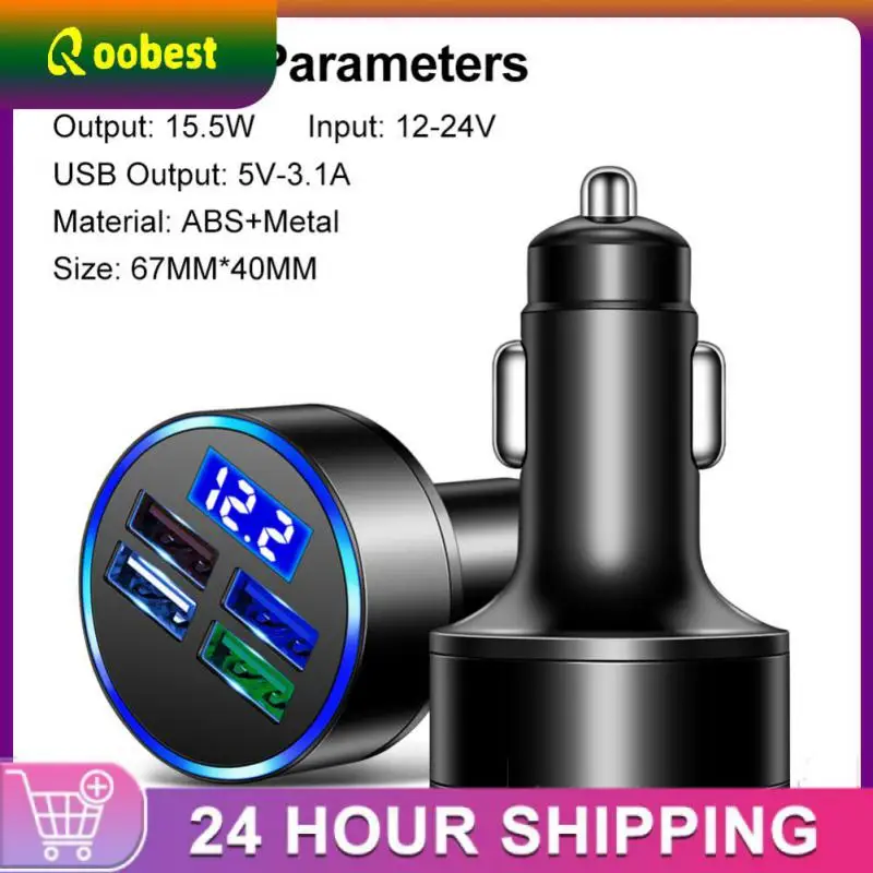 

Portable Car Charger Adapter 15.5w-3.1a Cigarette Lighter Adapter Digital Display Cigarette Lighter Fast Charging 4 In 1 4usb