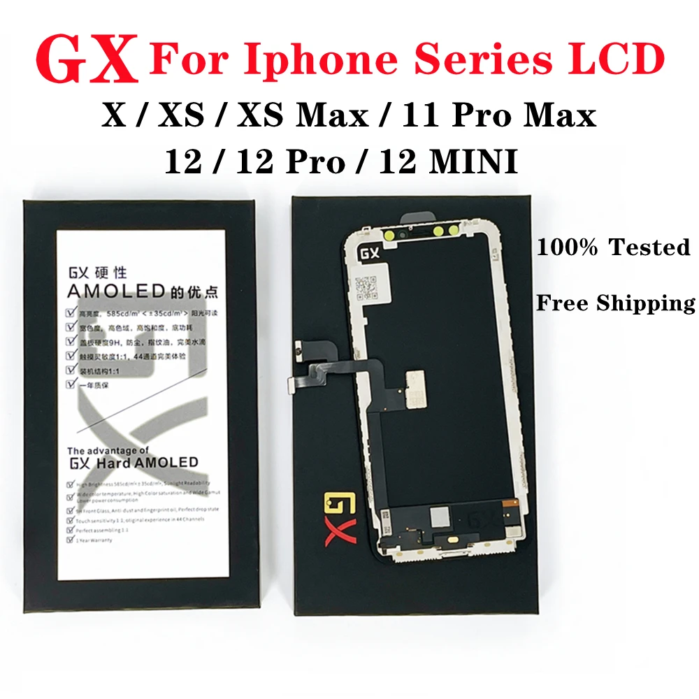 

GX OLED For iPhone X XS XsMax 11Pro LCD Display Touch Screen Digitizer Assembly Tested No Dead Pixel Replacement LCDs True tone