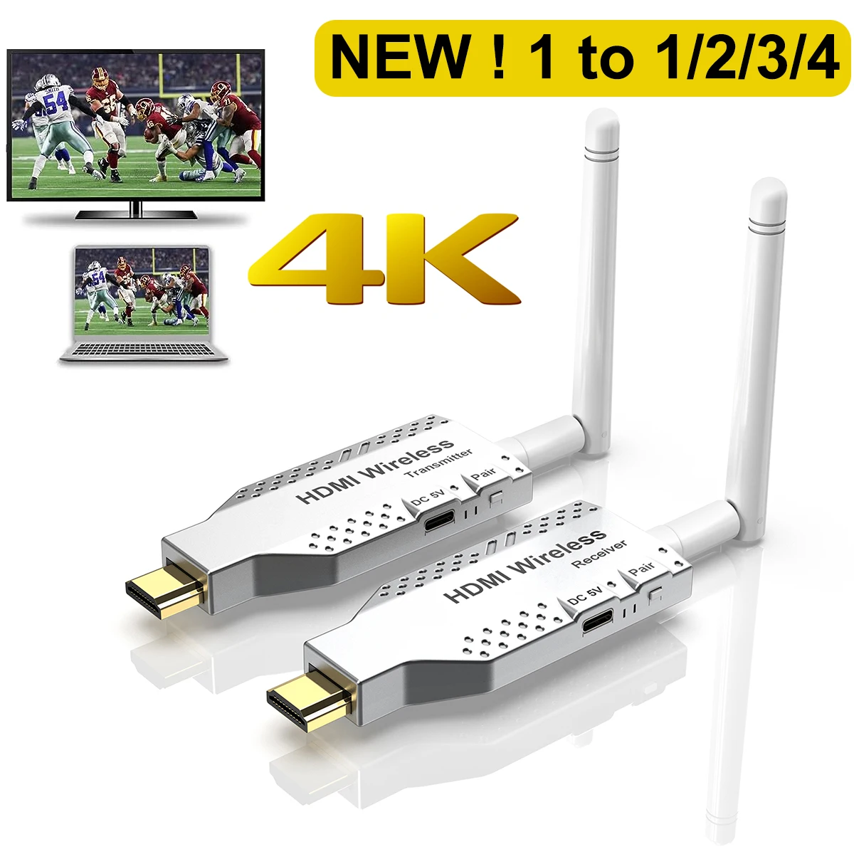 

50m 4K Wireless Transceiver Video Transmitter Receiver HDMI Extender TV Stick Screen Share Adapter for Camera PC To TV Monitor