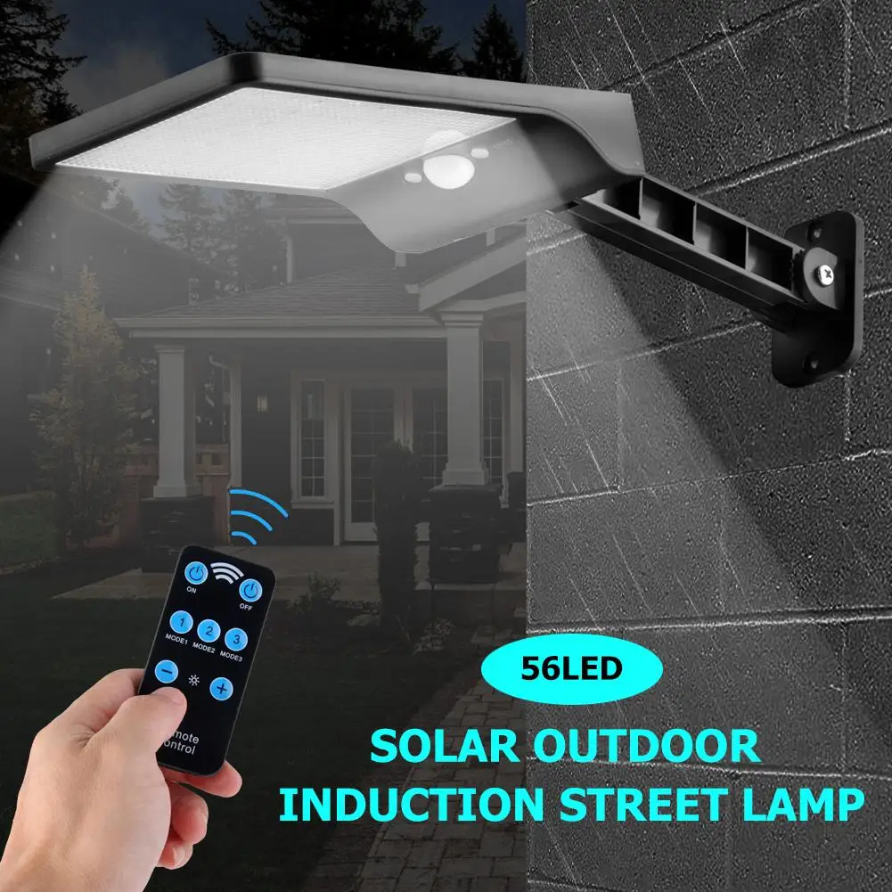 

56LED Solar Motion Sensor Wall Light 3 Modes Outdoor Street Lamp w/Remote Control Waterproof Garden Street Lamp