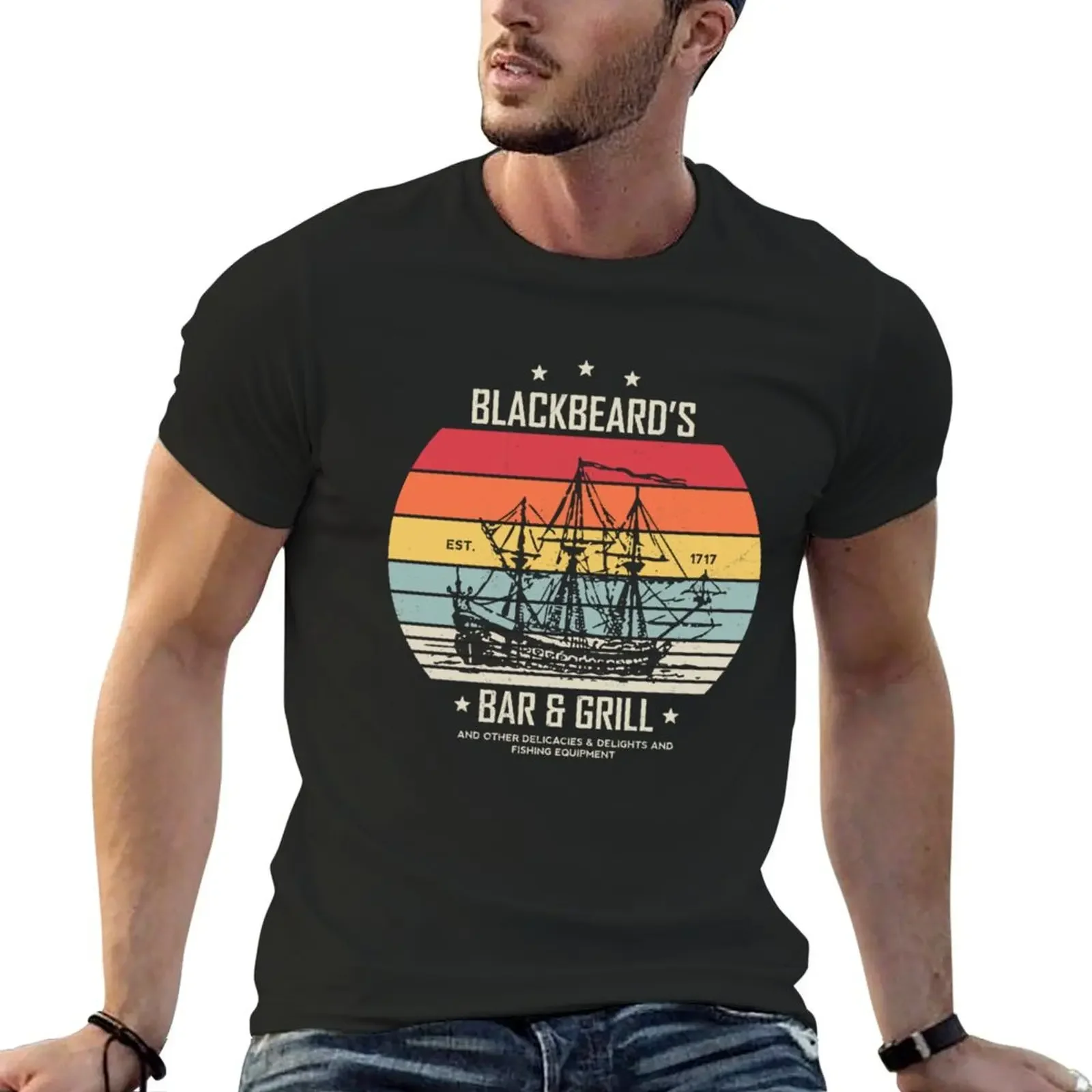 Футболка Blackbeard's Bar and Grill милая одежда синяя арховая мужская хлопковая футболка