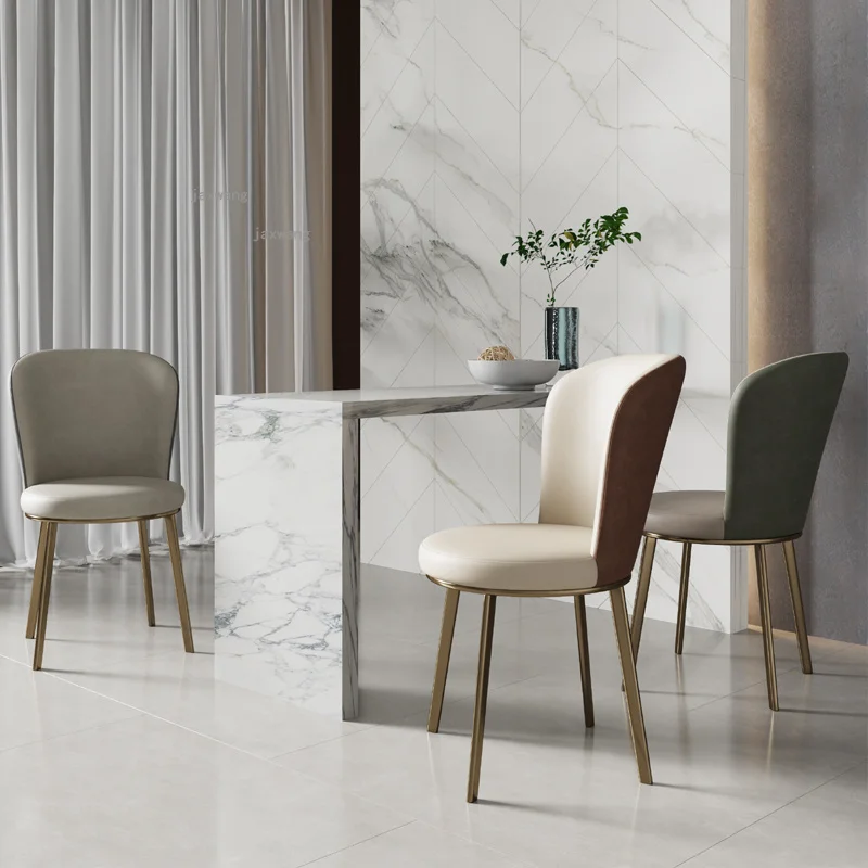 

Luxury Leather Dining Chairs Home Furniuture Bedroom Kitchen Chair Simple Modern Restaurant Living Room Single Backrest Chair