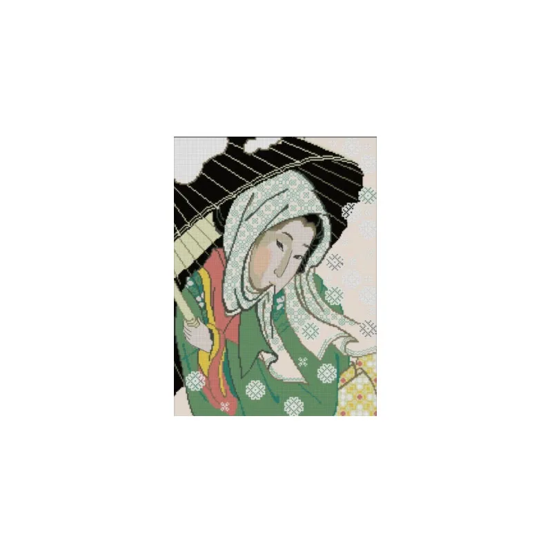 

Cotton linen Counted Cross Stitch Kit Snowfall Geisha in Winter Snow Japanese Woman riolis