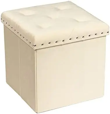 

Folding Storage Ottoman Cube, Green Small Tuffed Foot Rest Stool with Rivet Design, Coffee Table Shoes Box Toy Chest Padded Seat