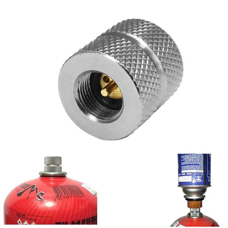 Адаптер для заправки газовыми баллонами наружной кемпинговой газовой плиты на бутановый газ с винтовым клапаном типа штуцерного клапана.