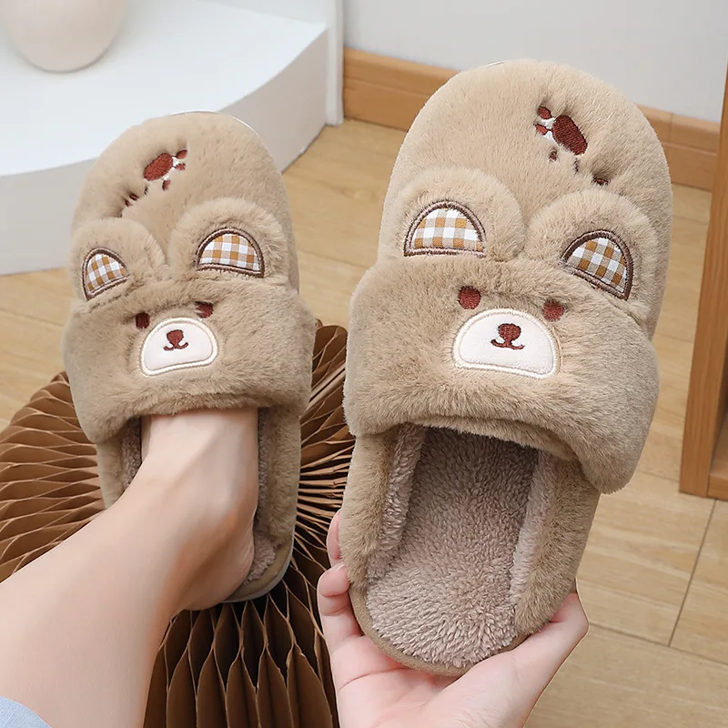 Winter Cute Animal Funny Slippers Lovers Cartoon Rabbit Home Slippers Women's Man Indoor Non-Slip Thick Bottom Plush Slippers